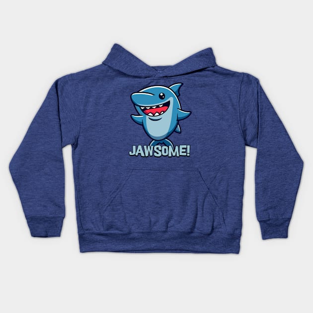 Jawsome! Kawaii Shark Cartoon Kids Hoodie by Cute And Punny